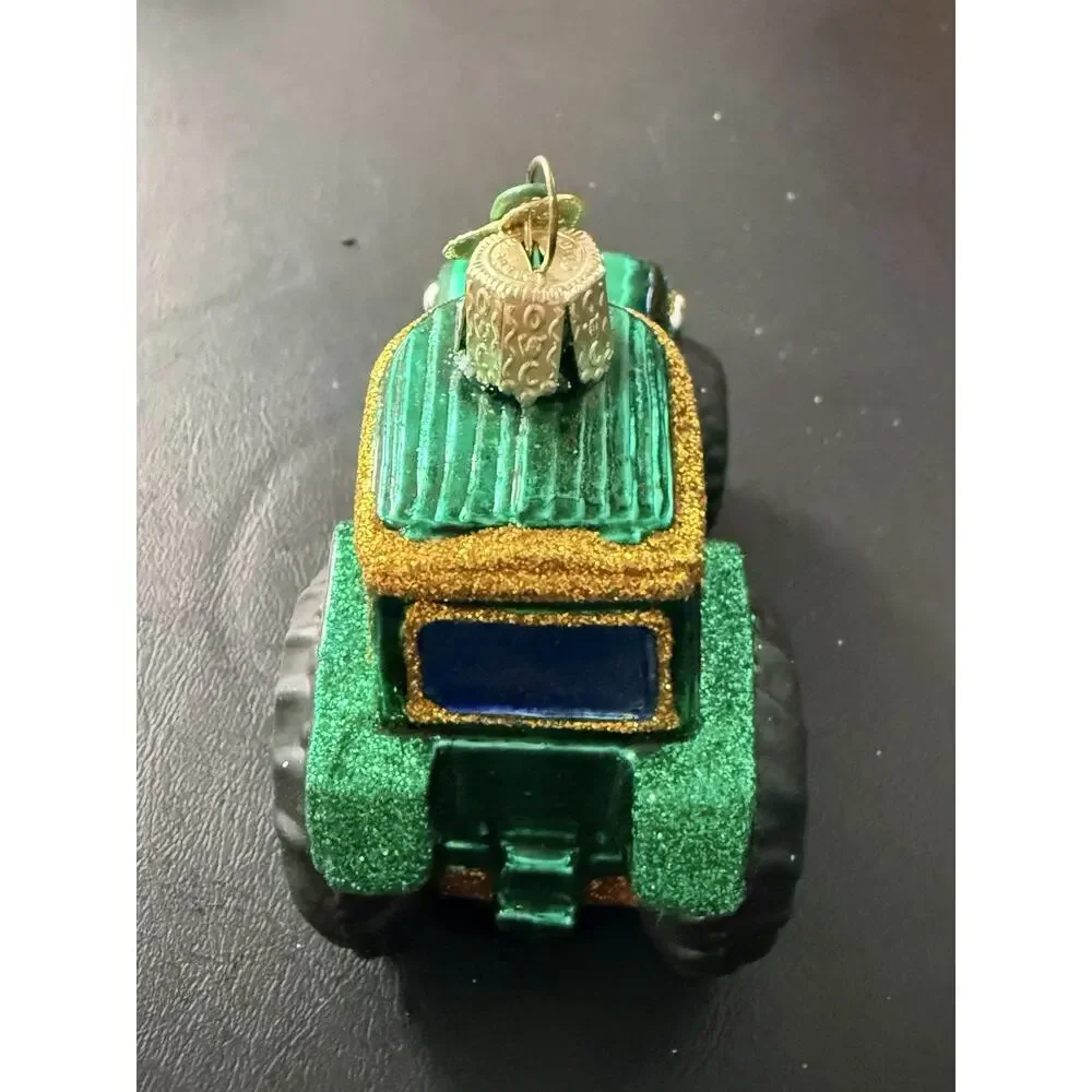 Old World Christmas Green/Yellow Farm Tractor Hand Blown Glass Ornament